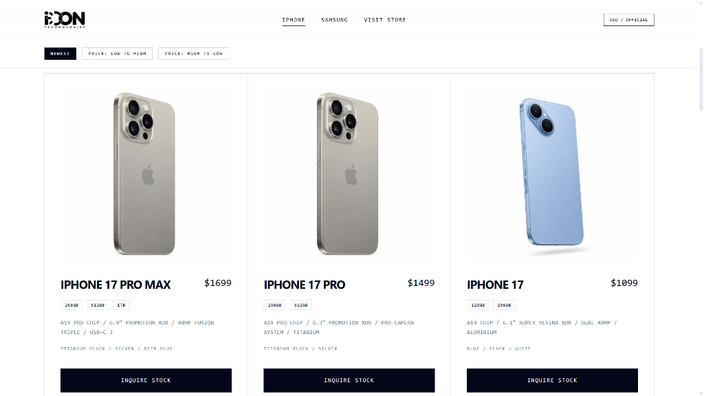 Icon Technologies flagship hardware ecommerce storefront