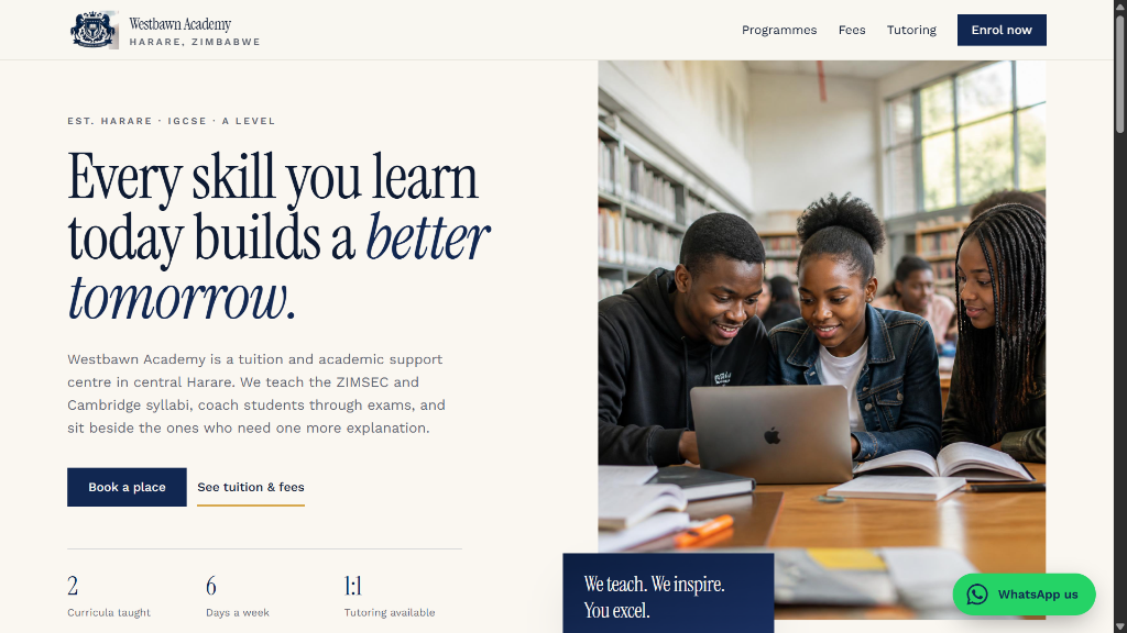 Westbawn Academy academic tuition and enrolment portal
